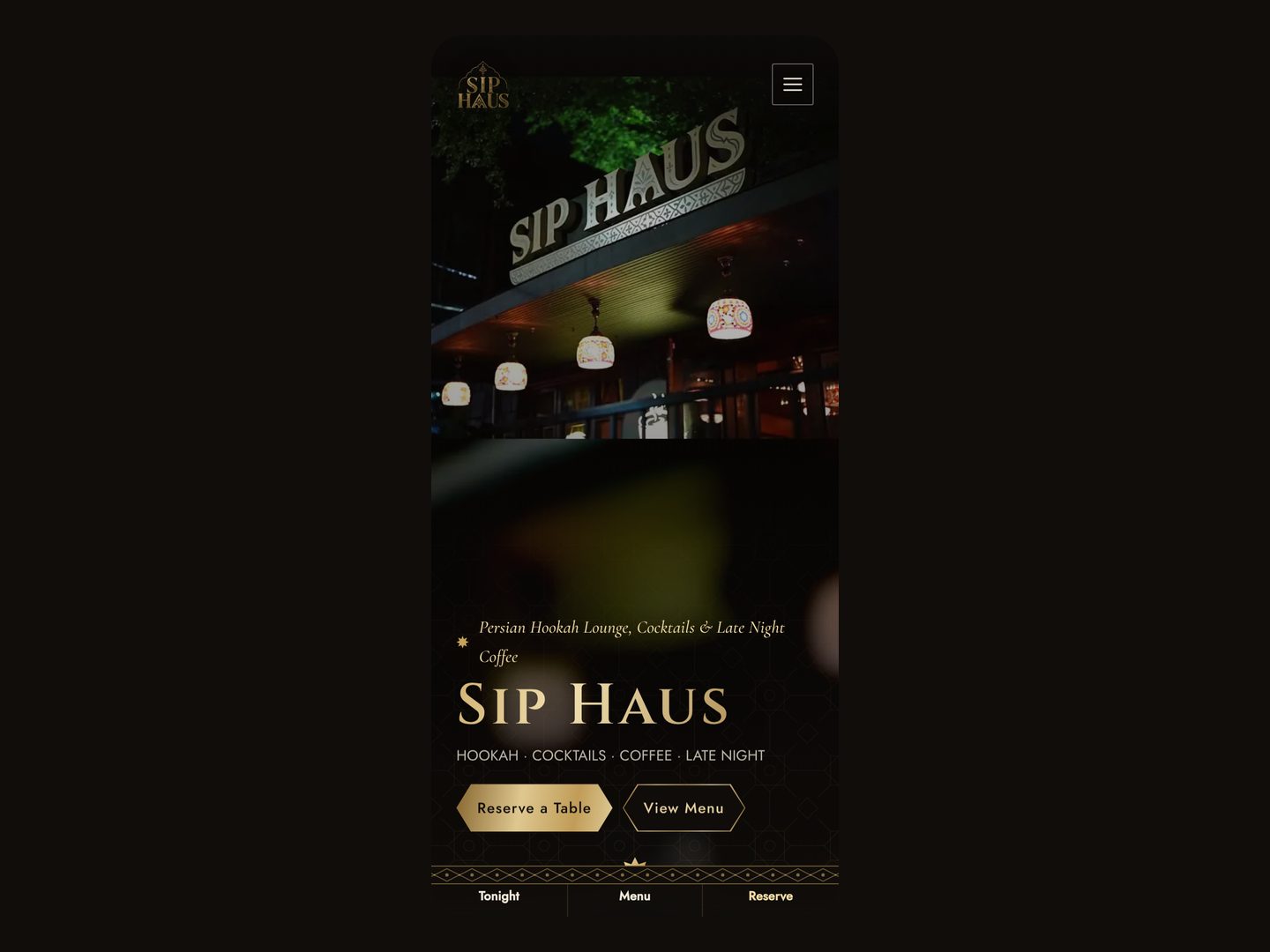 Sip Haus: Website on mobile