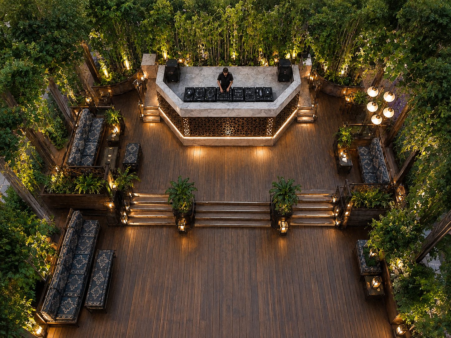 Sip Haus: Aerial stage and patio render