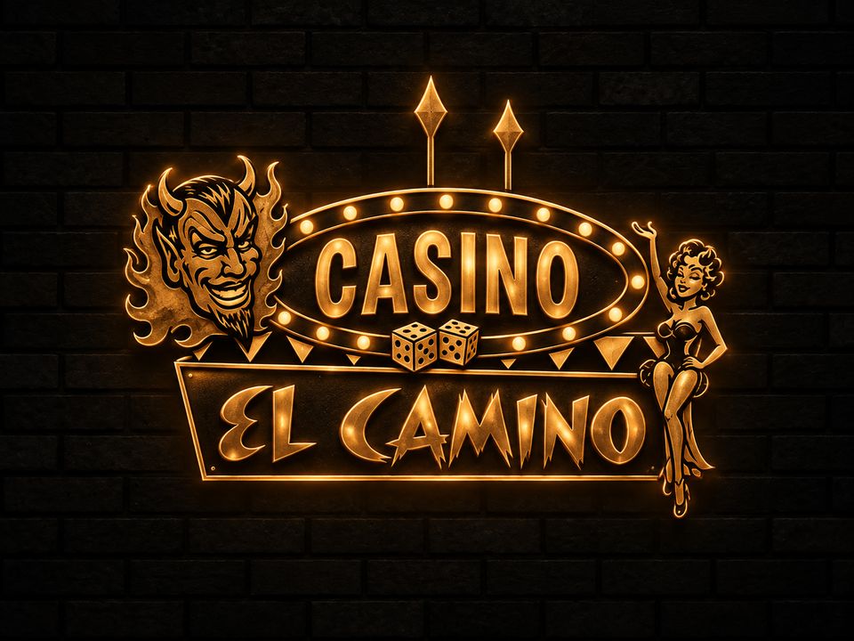 Casino El Camino logo as a gold neon sign