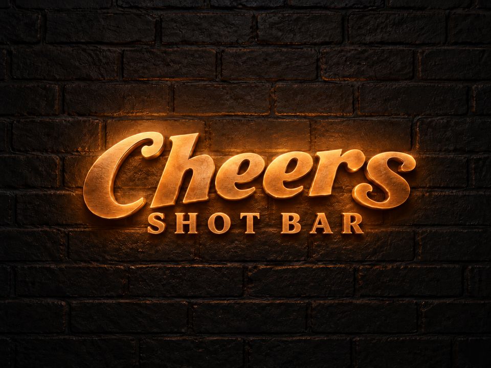 Cheers Shot Bar logo as a gold neon sign