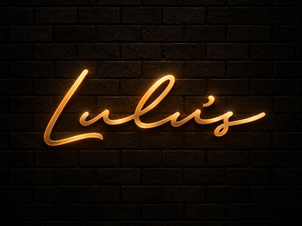 Lulu's logo as a gold neon sign