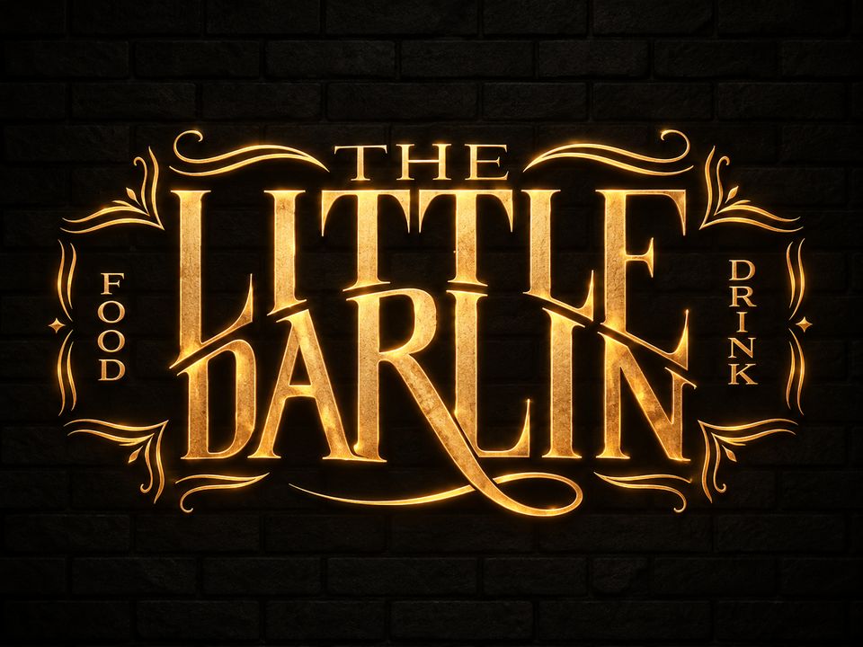 The Little Darlin' logo as a gold neon sign